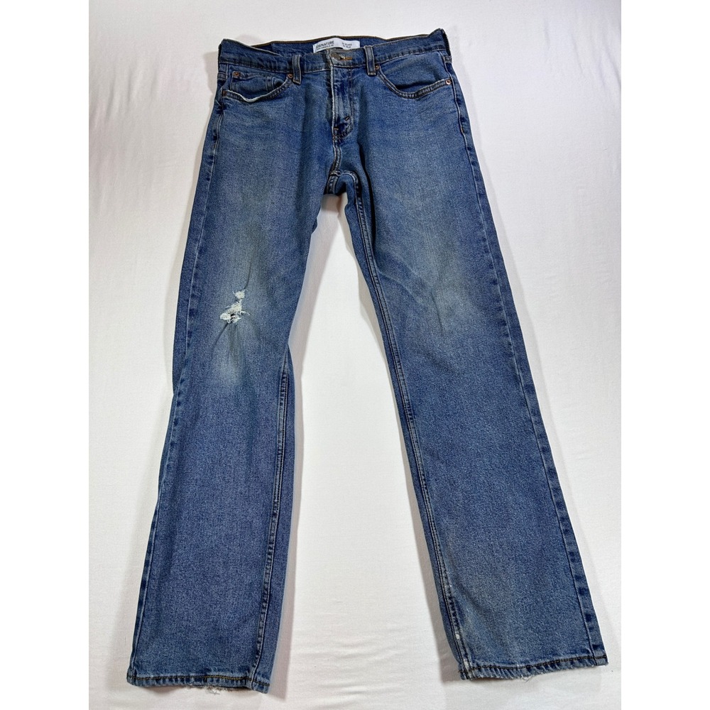 Signature by Levi Strauss & Co Mens Straight Leg Jeans Blue 30x32 Distressed